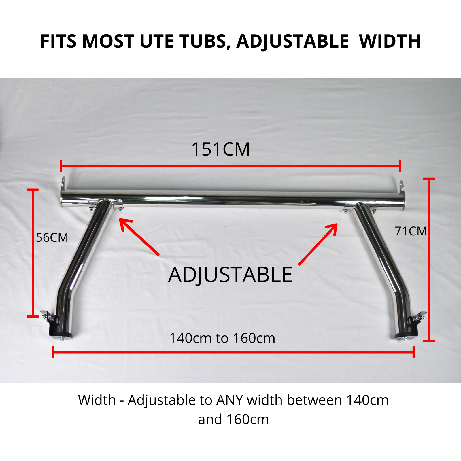 Universal Stainless Steel Heavy Duty Adjustable UTE Tub Ladder Rack