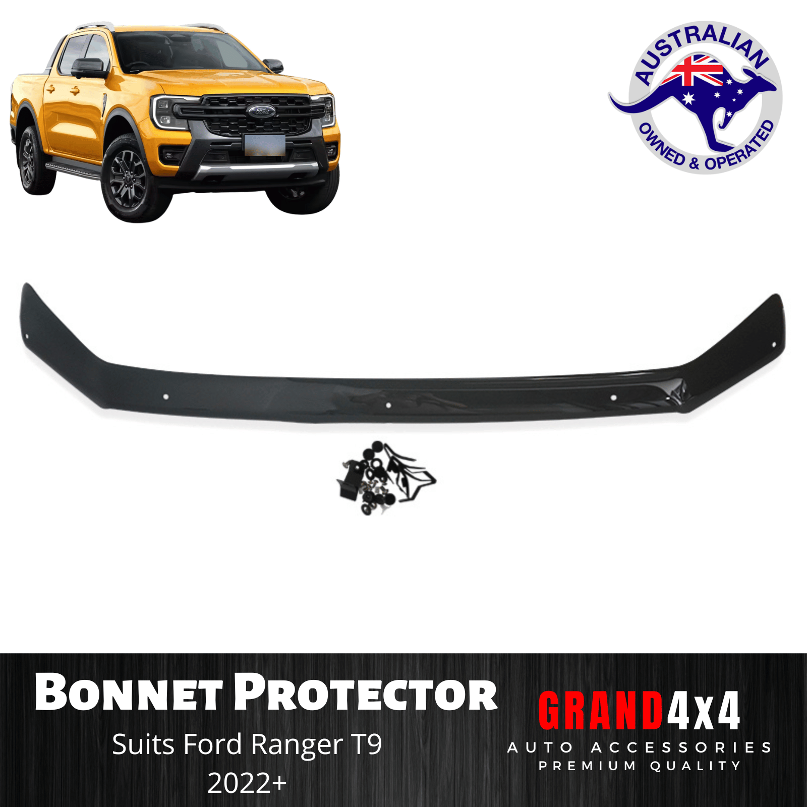 Bonnet Protector Guard Black to suit Ford Ranger T9 2022 2023 All Models -  GRAND4x4