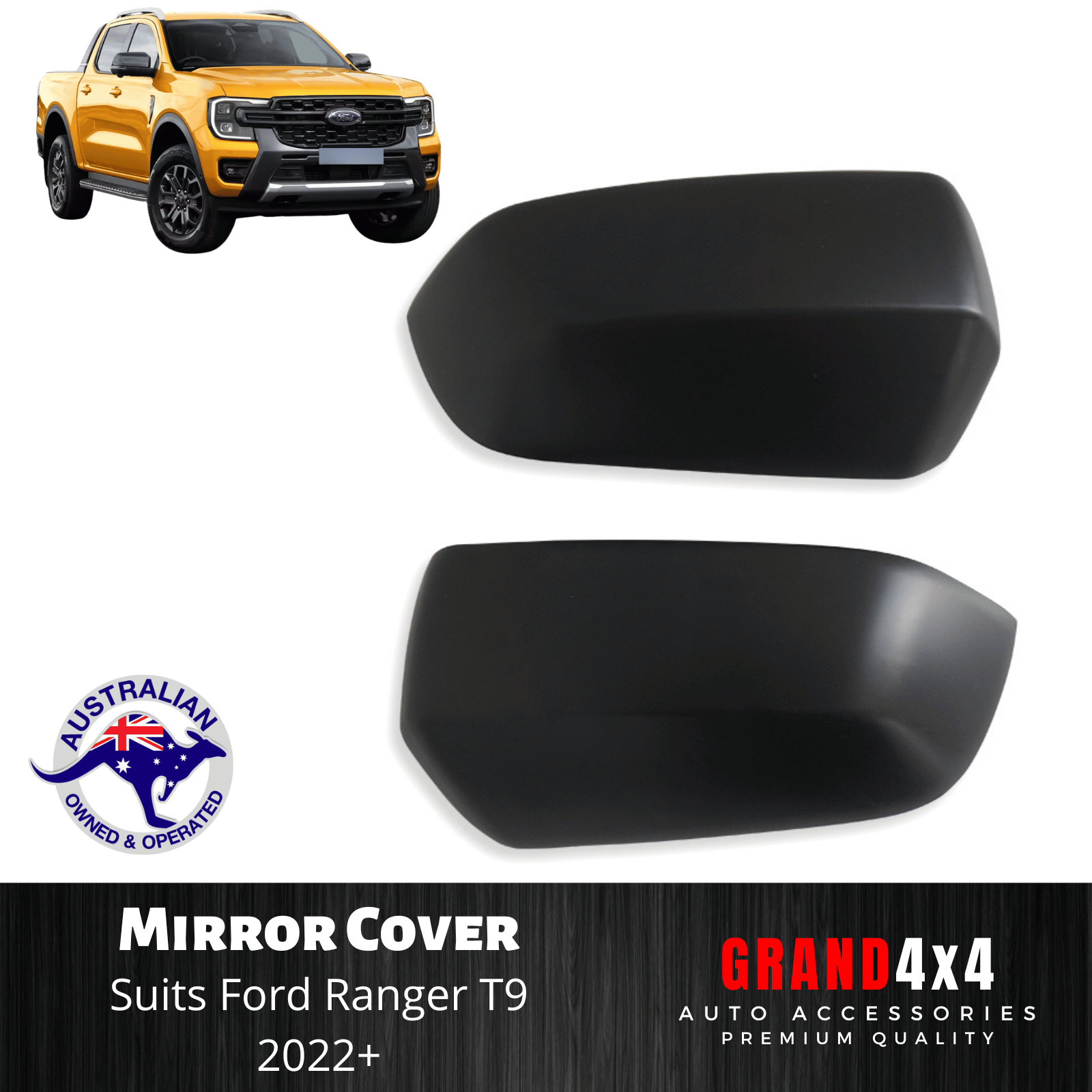 Side Mirror Cover Matte Black to suit Ford Ranger T9 2022+ Ute 4x4 4WD -  GRAND4x4